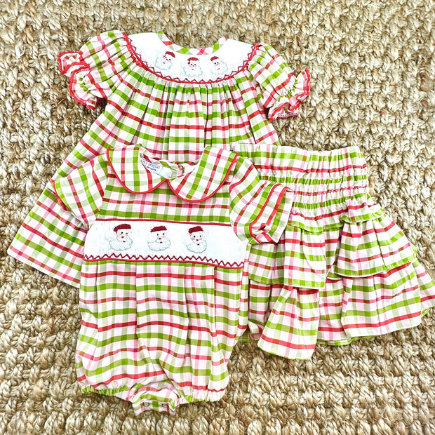 Santa Smocked Christmas Plaid Dress