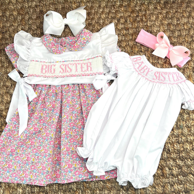 Smocked Big Sister Dress in Floral with Removable Top. Two Dresses in One!