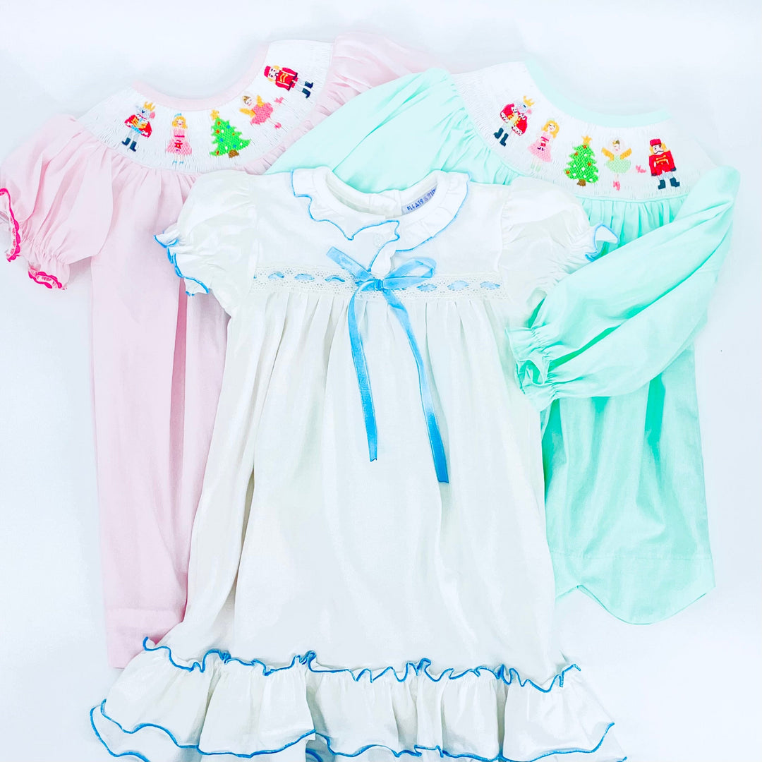 Clara Nutcracker Dress in Soft Knit Cotton with Blue Ribbon 6