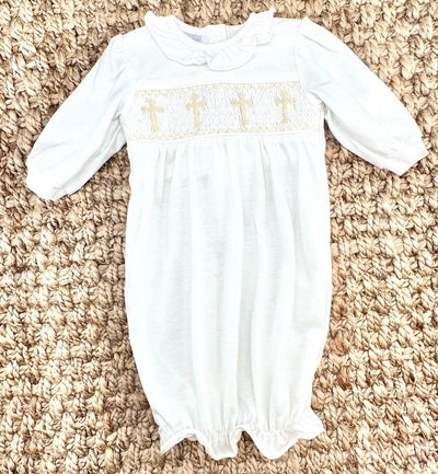 Smocked Cross Gown - Baptism, Christening, soft cotton, Baby Gift, baby girl, smocked baby outfit 776 *F