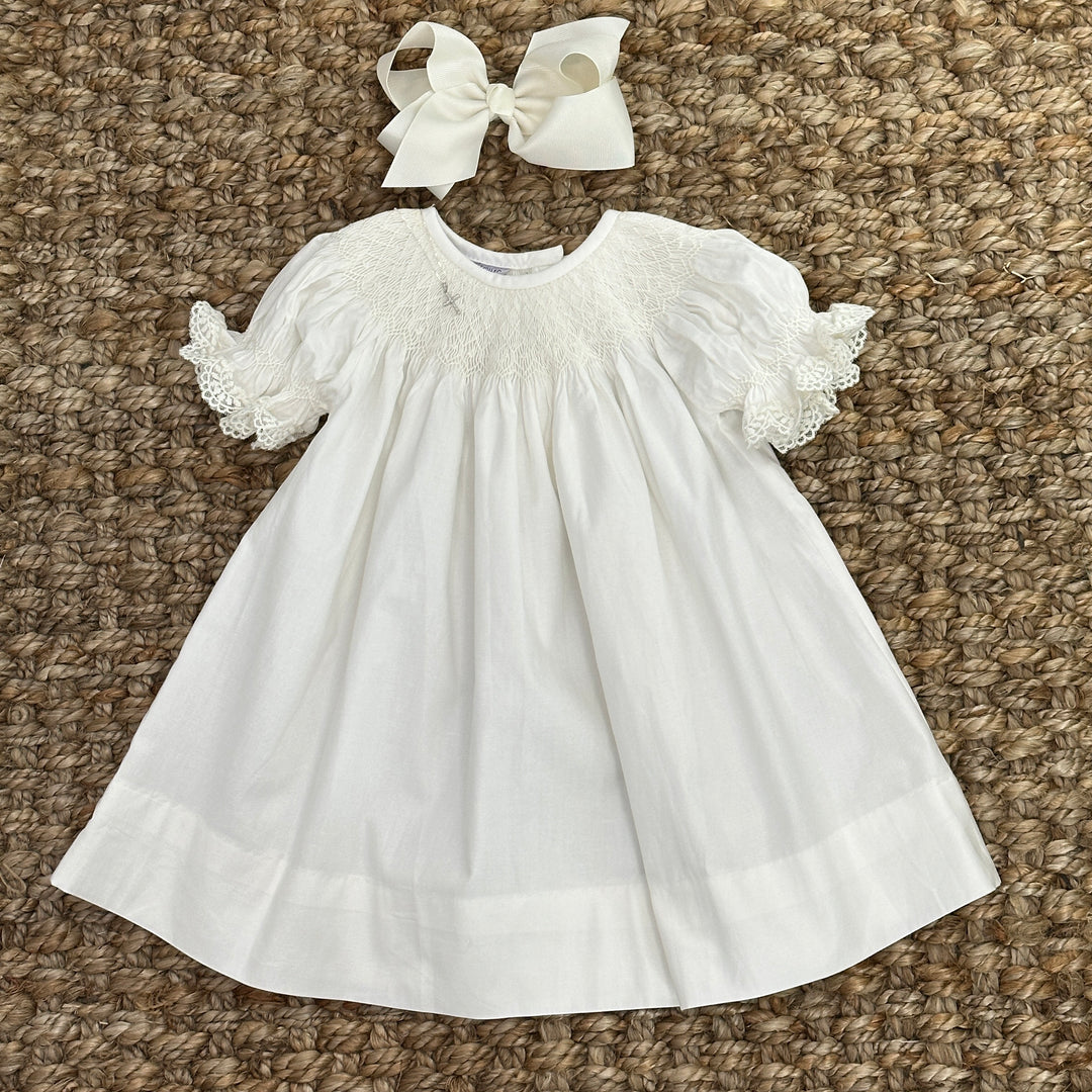 Heirloom Matching Bonnet and Dress Blue outlet Blush White Hand Smocked Heirloom Dress and Girl Vintage Size NB to 5