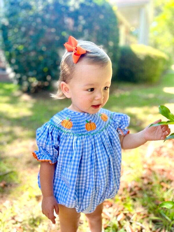 Smocked Pumpkin Romper in Gingham Smocked Pumpkin Romper in Gingham