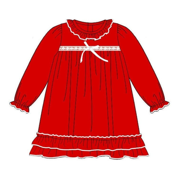 Red Clara Nutcracker Dress in Soft Knit Cotton with White Ribbon