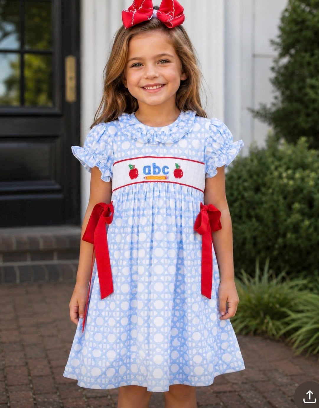 Girls Smocked Lattice Back to School Dress