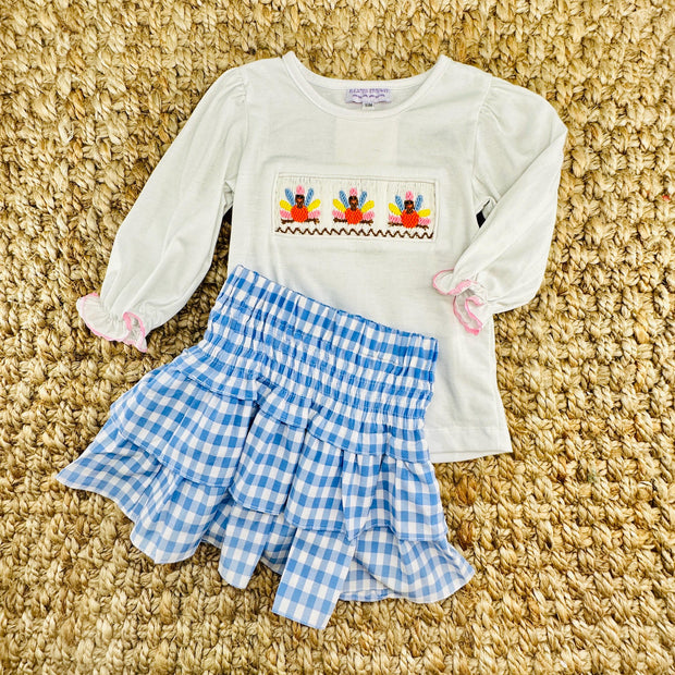 Blue Gingham Ruffle Skirt