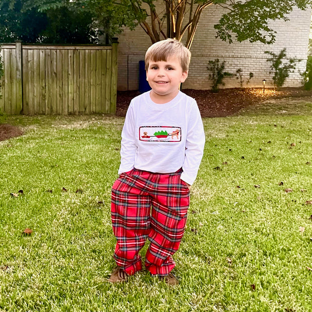 Smocked Christmas Puppy Shirt in White Knit (Pants Sold Separately)