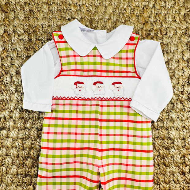 Santa Smocked Christmas Plaid Longall