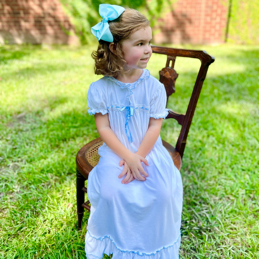 Nutcracker Ballet Dress in Soft Knit Cotton with Blue Ribbon 6
