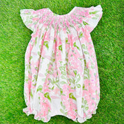 Smocked Floral Bubble Romper - Watercolor Print