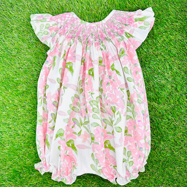 Smocked Floral Bubble Romper - Watercolor Print