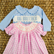 Smocked Big Brother Shirt in blue with collar