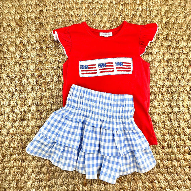 Blue Gingham Ruffle Skirt