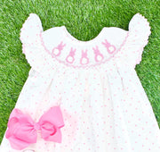 Easter Bunny Smocked Dress on Polka Dot