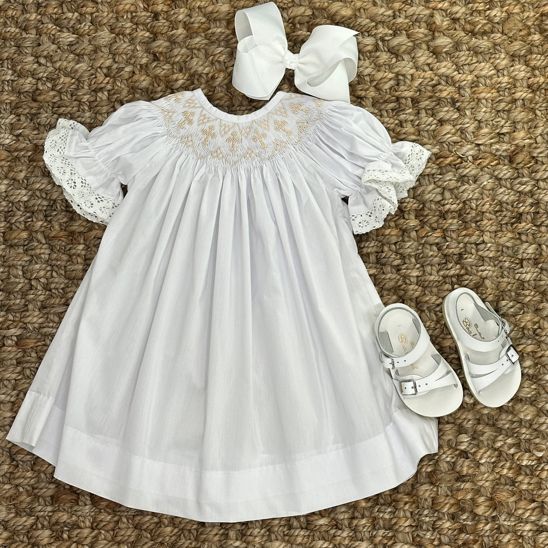 white smocked christmas dress Christmas Tree White Smocked Dress