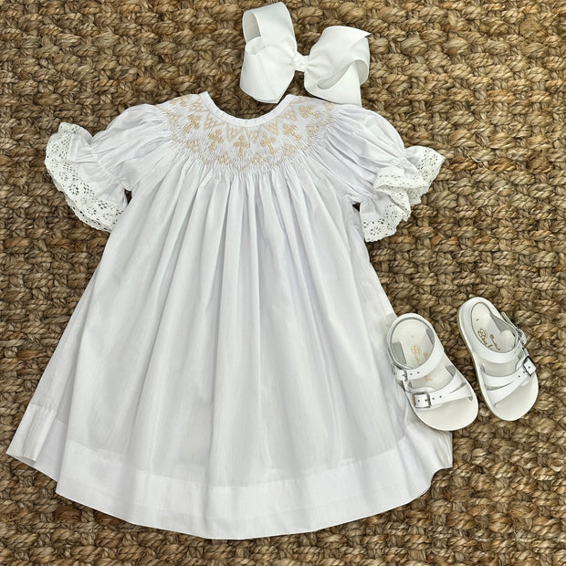 white christmas smocked dress Smocked Wreath Christmas Dress 3M