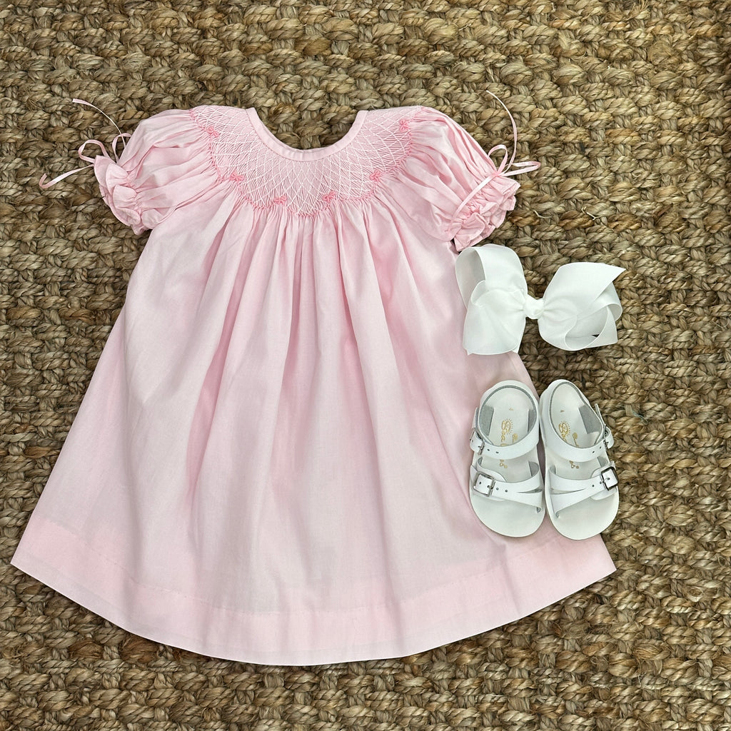 pink smocked bishop dress Girl's Pink Summer Bishop Dress with Hand Smocking
