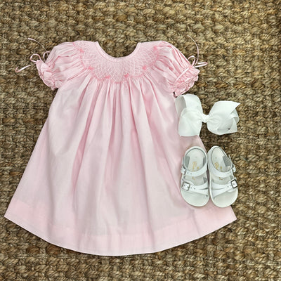 Pink Smocked Heirloom Dress with Ribbons on the Sleeves