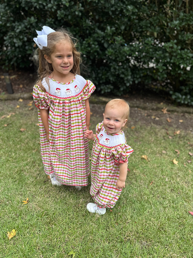 Santa Smocked Christmas Plaid Dress – Pleats and Stitches