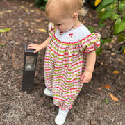 Santa Smocked Christmas Plaid Bubble