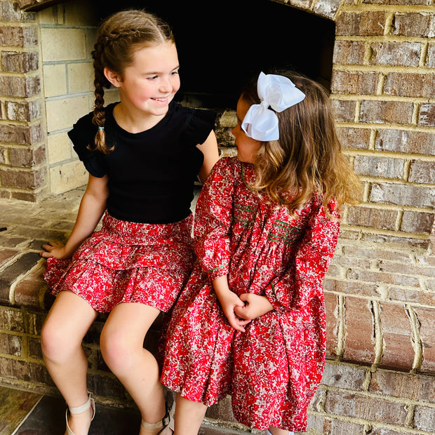 red floral smocked dress Smocked Bodice Maxi Dress Red Floral / S