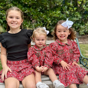 Red Floral Smocked Ruffle Skirt