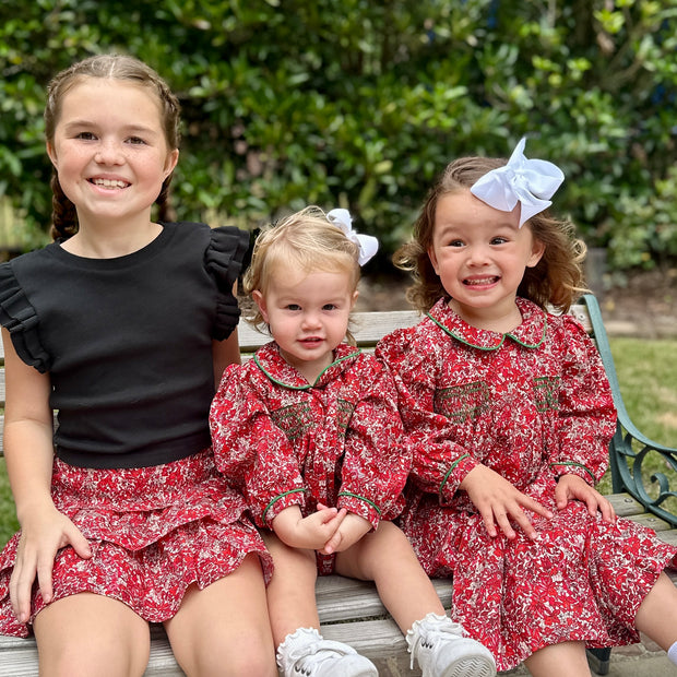 Red Floral Smocked Ruffle Skirt