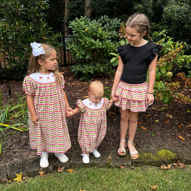 Santa Smocked Christmas Plaid Bubble
