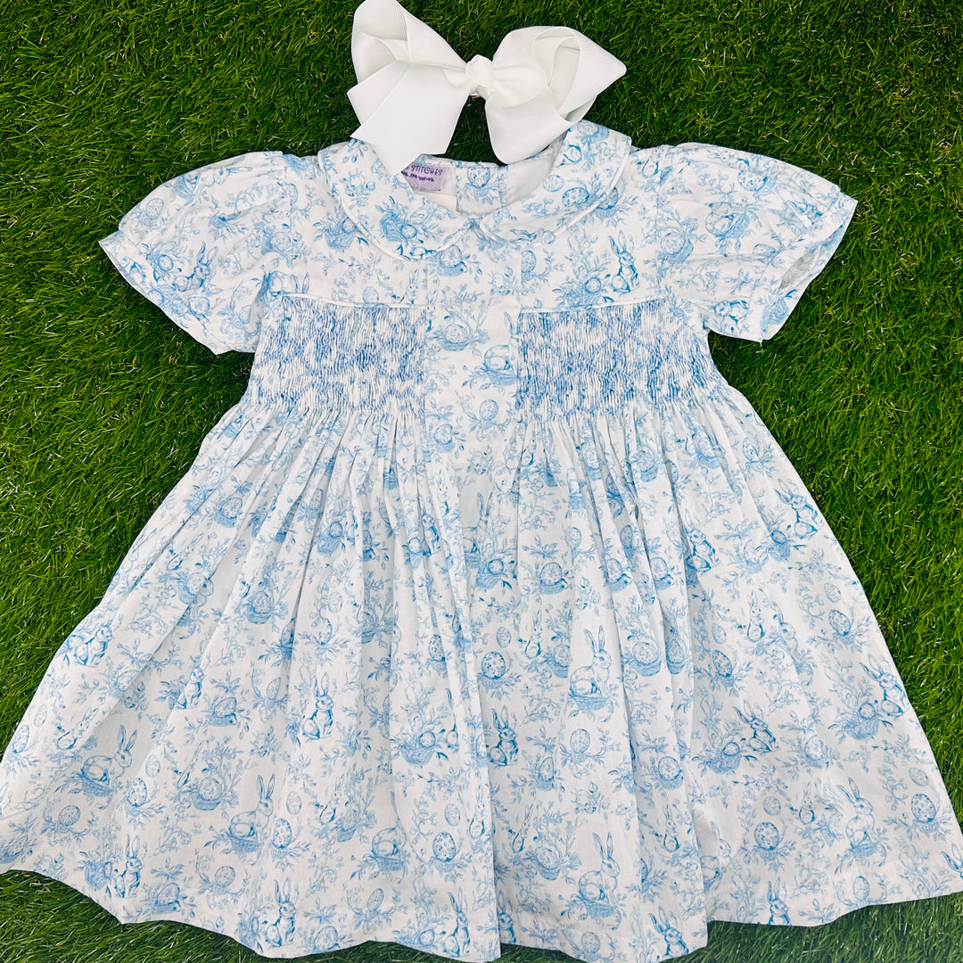 Bunny Toile Smocked Charlotte Dress