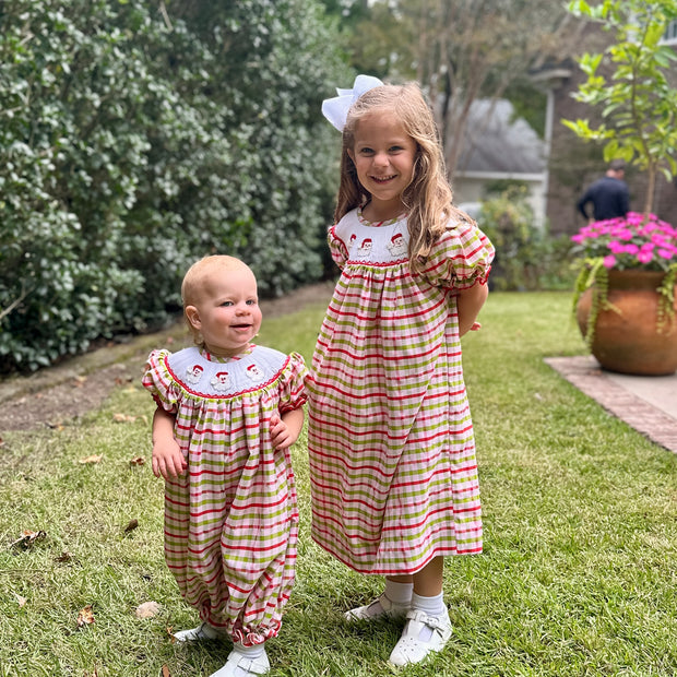 Santa Smocked Christmas Plaid Bubble