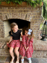 Red Floral Smocked Ruffle Skirt