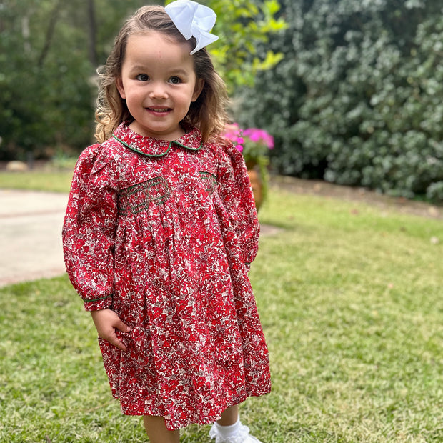 Red Floral Charlotte Smocked Dress