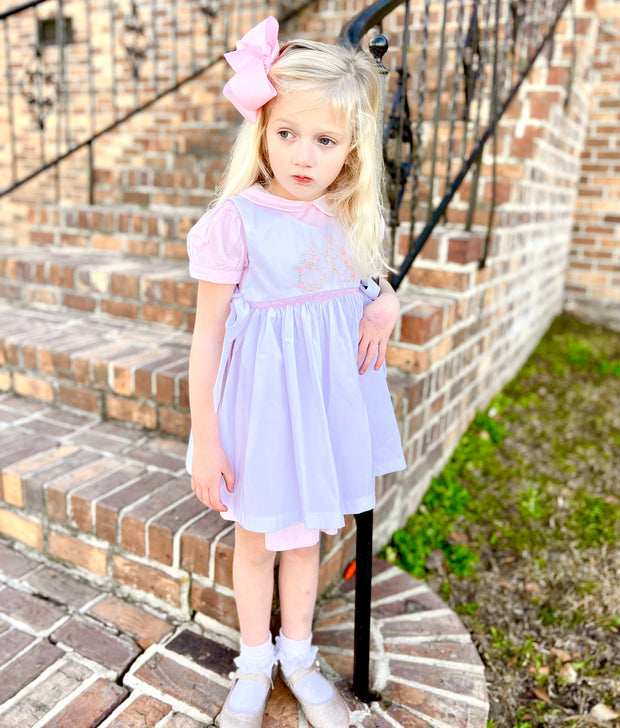 Bunny Dress- Smocked & Embroidered Apron- 2 Piece Dress! Pleats and Stitches Bunny Dress- Smocked & Embroidered Apron- 2 Piece Dress! Pleats and Stitches