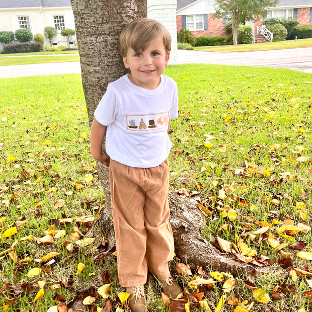 Smocked Thanksgiving Shirt in White Knit- (pants sold separately)