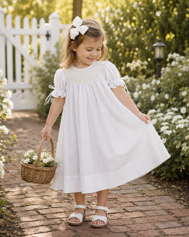 White Smocked Heirloom Bishop Dress