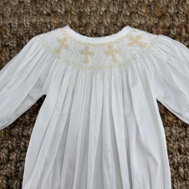 Smocked Cross Long-Sleeve Bubble Romper