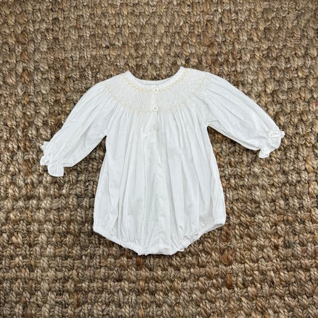 Smocked Cross Long-Sleeve Bubble Romper