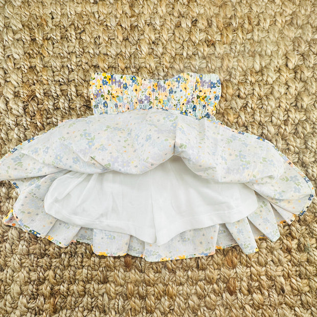 Autumn Floral Ruffle Skirt- Smocked Waist and Built in Shorts- Fall, Halloween, Thanksgiving, Spring, embroidered, Tween, sibling 737 *E