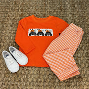 Smocked Monster Shirt in Orange Knit (shorts sold separately) - Halloween, Fall, knit cotton shirt