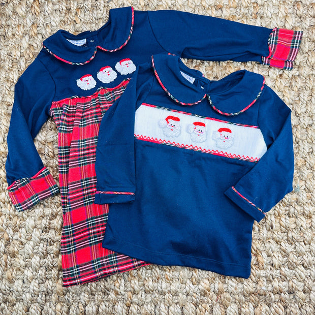 Santa Christmas Dress in Navy and Plaid Pleats and Stitches Santa Christmas Dress in Navy and Plaid Pleats and Stitches
