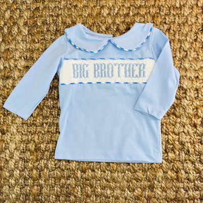 Smocked Big Brother Shirt in blue with collar