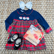 Santa Christmas Dress in Navy and Plaid