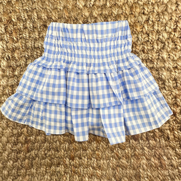 Blue Gingham Ruffle Skirt