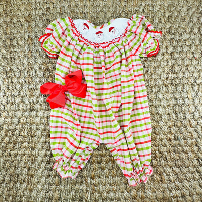Santa Smocked Christmas Plaid Bubble