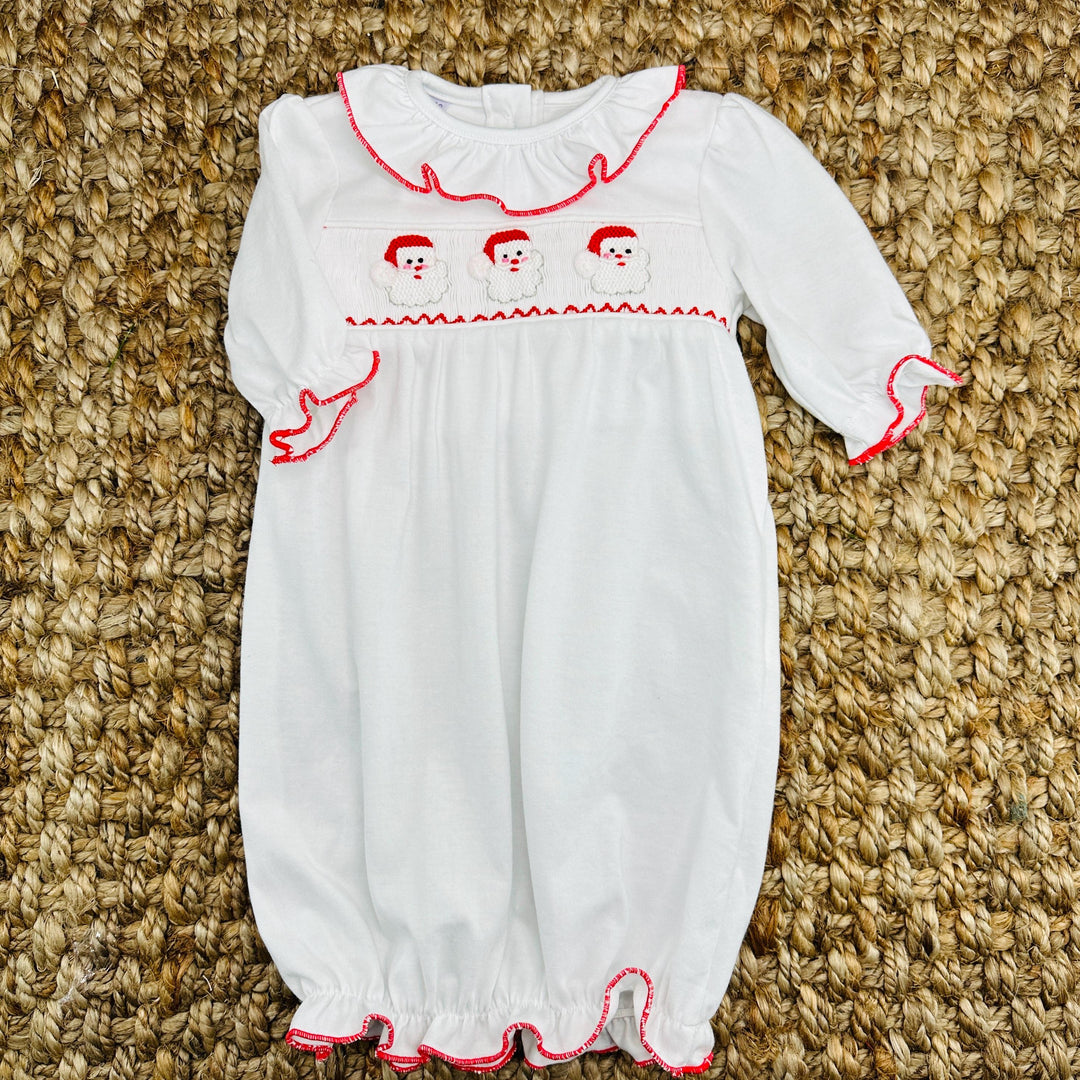 Santa Smocked Christmas Layette Gown- Baby Girl Pleats and Stitches Santa Smocked Christmas Layette Gown- Baby Girl Pleats and Stitches