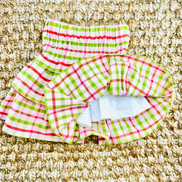Christmas Plaid Smocked Ruffle Skirt
