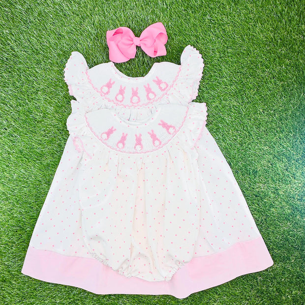 Easter Bunny Smocked Dress on Polka Dot