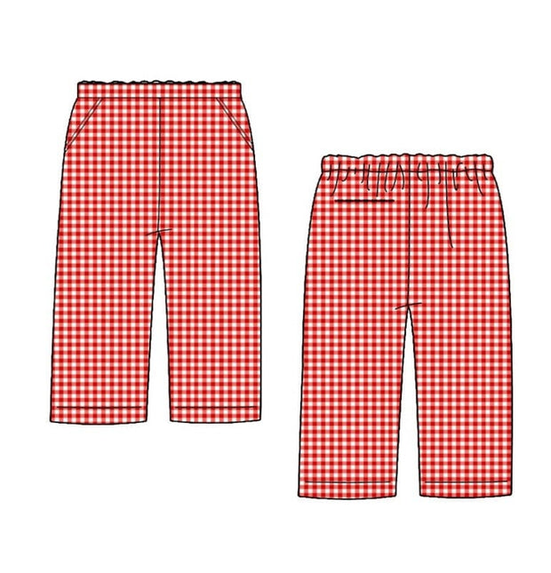 Red Gingham Boys Pants with Pockets