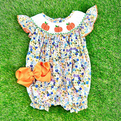Autumn Floral Smocked Pumpkin Bubble