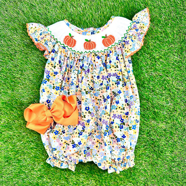 Autumn Floral Smocked Pumpkin Bubble