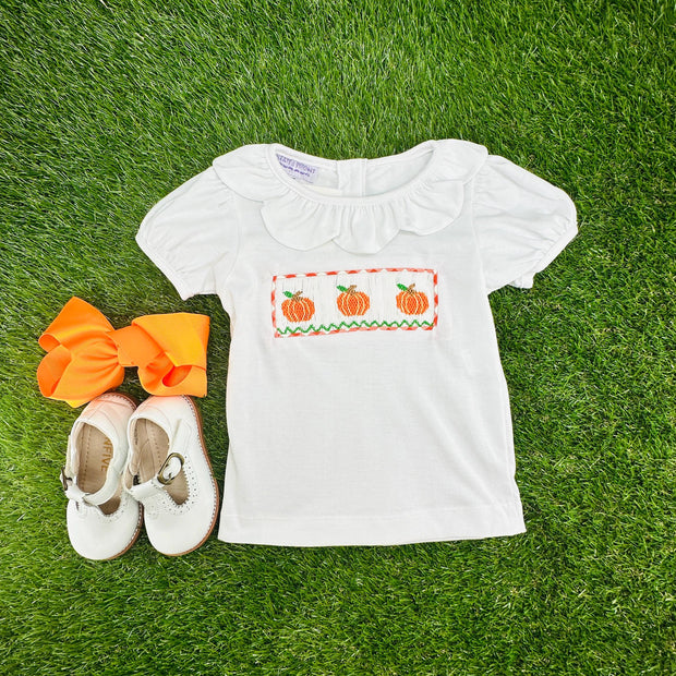 Smocked Pumpkin Shirt with Ruffles